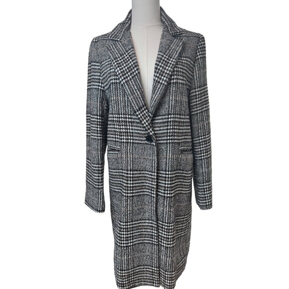 ZARA Small Black & White Houndstooth Plaid Coat - Picture 12 of 13
